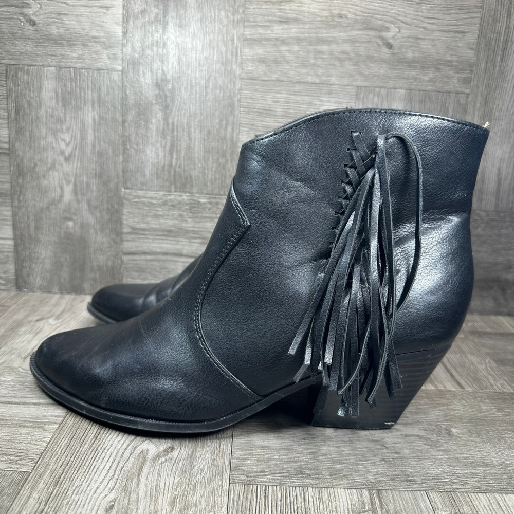 Indigo Rd Ankle Boots Womens 9 Black‎ Fringe Western Faux Leather Boho - Picture 2 of 12